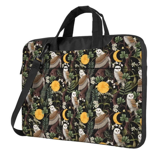 Lsque Owls And Plants Pattern Laptop Bag – Portable & Slim Single-Shoulder Computer Case with Adjustable Strap, Protective, Lightweight for 13”/14”/15.6” Laptops