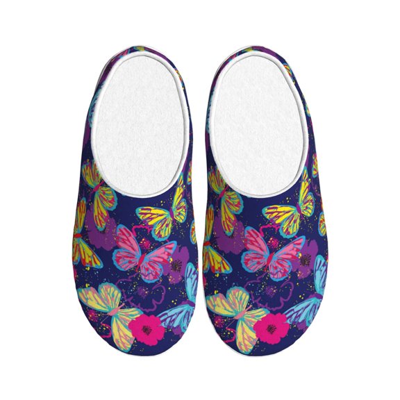 Lsque Paint Butterflies Pattern Womens Comfort Cotton on Scuff With Memory Foam and Anti-skid Sole Slipper-37/38