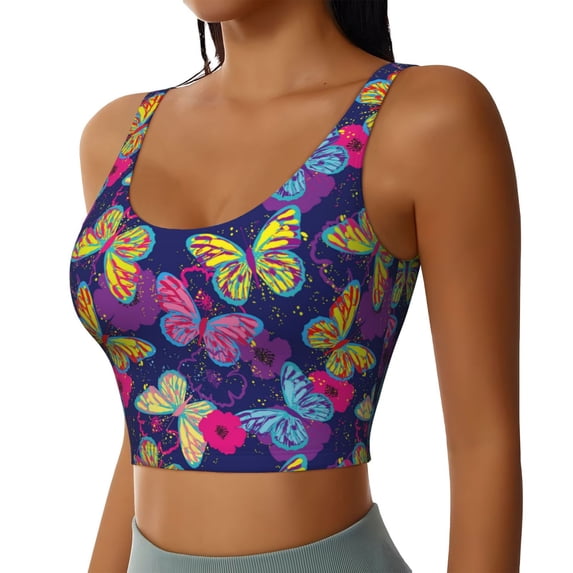 Lsque Paint Butterflies Printed Women'S Sports Bra, Compression, Moisture Wicking, High-Impact Sports Bra For Women,Supportive sports bra-X-Large
