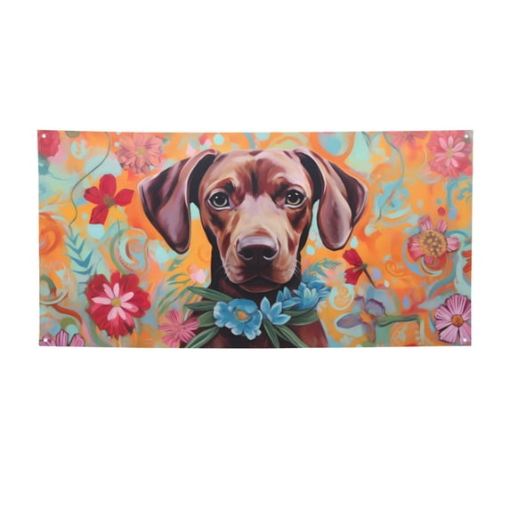 Lsque Painted Flower Puppy Pattern Party Banner, Festive Banner , Holiday Celebrations and Events for Carnival Birthday Party Festival Decorations-Small
