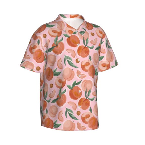 Lsque Painting Peach pattern Hawaiian Shirt for Men, Unisex Summer Beach Casual Short Sleeve Button Down Shirts-3X-Large