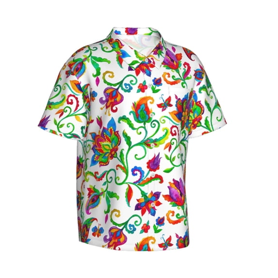 Lsque Paisley pattern Hawaiian Shirt for Men, Unisex Summer Beach Casual Short Sleeve Button Down Shirts-Large