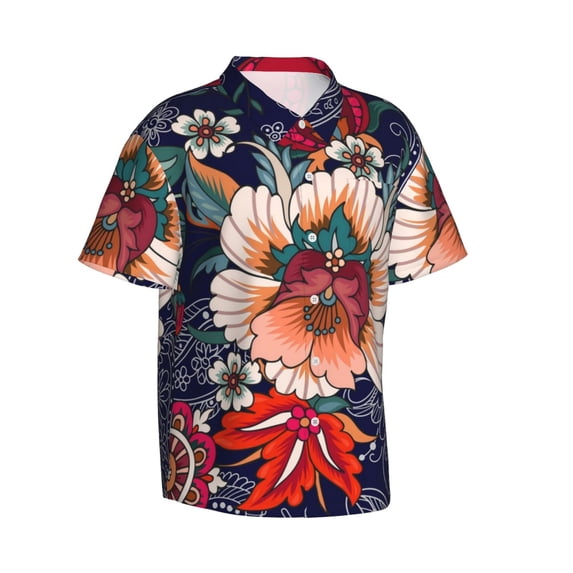 Lsque Paisley2 pattern Hawaiian Shirt for Men, Unisex Summer Beach Casual Short Sleeve Button Down Shirts-X-Large
