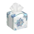 thumbnail image 1 of Lsque Pale Blue Lotus Flowers Printed Tissue Box Cover Holder, Facial Paper Organizer Dispenser,Square with Bottom Belt, PVC Leather Decorative Organizer, 1 of 8