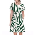 thumbnail image 1 of Lsque Palm Branch With Leaves Print Women's Casual Dress T-Shirt Summer Short Sleeve Scoop Neck Swing Dresses, 1 of 6
