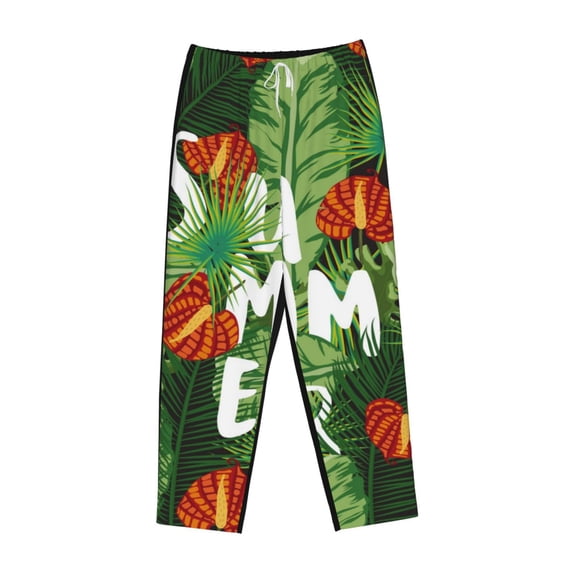 Lsque Palm Leaves And Tropical Flowers Print Women's Pajama Pants, Lounge Pant - Comfortable Home Wear,Elastic Waistband, Stylish Design-X-Large