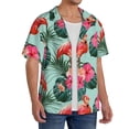 thumbnail image 1 of Lsque Palm Leaves Flamingo print Men's Cuban Collar Short Sleeve Shirt Summer Beachwear Casual Button Down Fashionable Vacation Leisure Shirt-X-Large, 1 of 7