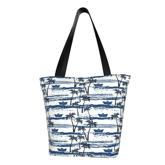 Lsque Palm Tree Pattern Beach Tote,Shoulder Handbag,Spacious Tote Bag,Lightweight Travel Bag,Versatile Shopping Bag