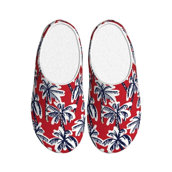 Lsque Palm Tree Pattern on Red Pattern Womens Comfort Cotton on Scuff With Memory Foam and Anti-skid Sole Slipper-44/45