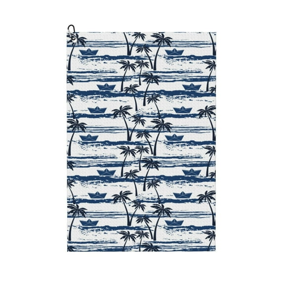 Lsque Palm Tree Premium Golf Towel - Ultra Absorbent and Quick Drying Microfiber Towel with Carabiner - Gift for Men -24" X 16"