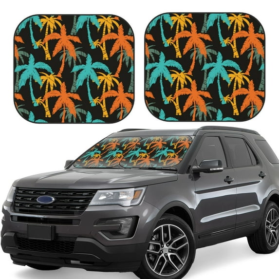 Lsque Palm Trees 2 PCS Windshield Sun Shade | CarFoldable Window Covers | Car Accessories Reflect UV for Universal Cars SUV Truck | Medium
