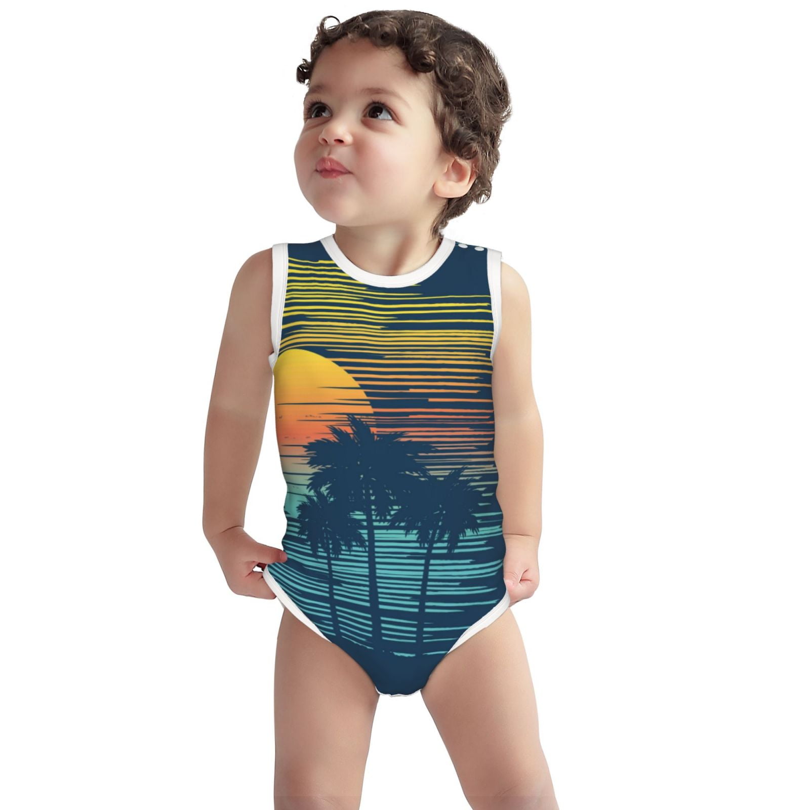 Lsque Palm Trees Pattern Shortsleeve Bodysuit12 Months