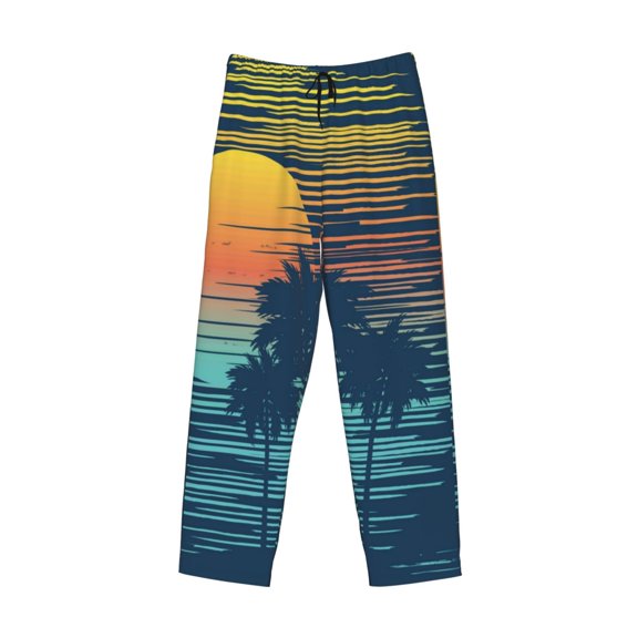 Lsque Palm Trees Print Men's Pajama Pants, Lounge Pant - Comfortable Home Wear,Elastic Waistband, Stylish Design-Small