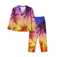 thumbnail image 1 of Lsque Palm Trees at Sunset Pattern Long Sleeve Pajama Set for Women - Soft 2-Piece Sleepwear and Loungewear Set with Pockets, Comfy Nightwear-Medium, 1 of 7
