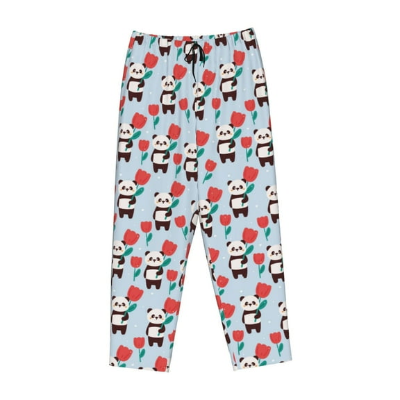 Lsque Panda And Rose Print Women's Pajama Pants, Lounge Pant - Comfortable Home Wear,Elastic Waistband, Stylish Design-Small