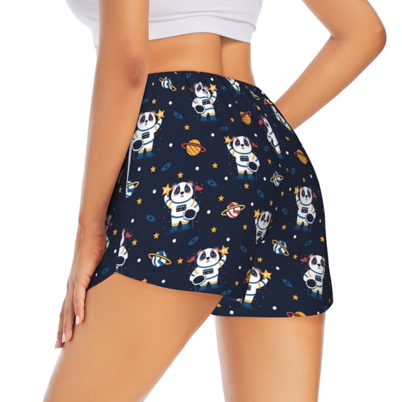 Lsque Panda Astronaut Printed Women's Running Shorts with Liner Pockets,Elastic Quick Dry Workout Athletic Gym Yoga Shorts,Womens High Waist Shorts-XX-Large