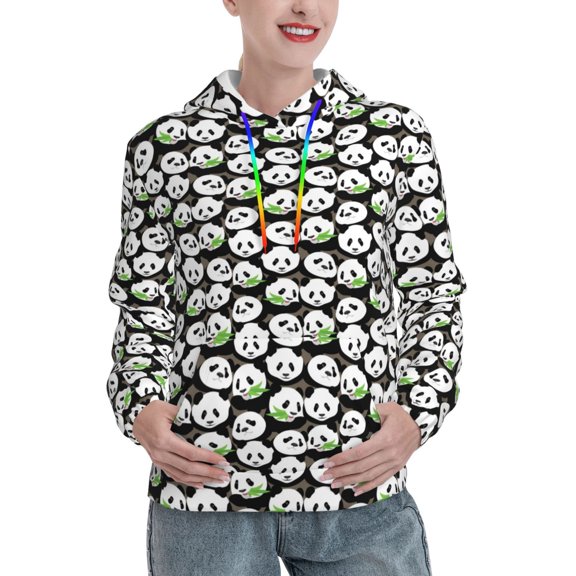 Lsque Panda Bear Pattern Casual Women's Hoodie,Hooded Sweatshirt with Kangaroo Pocket,Pullover Hoodie with Eye-catching Drawstrings-X-Large