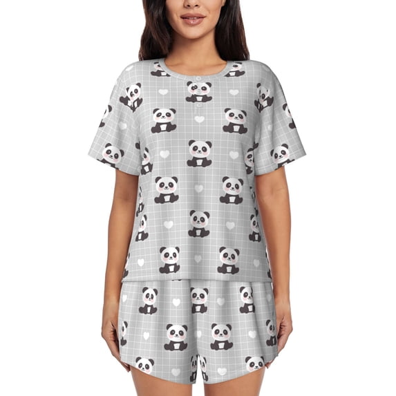 Lsque Panda Bear Women's Short-Sleeved Pajama Set - 2 Piece Soft and Lightweight Sleepwear Set-XX-Large