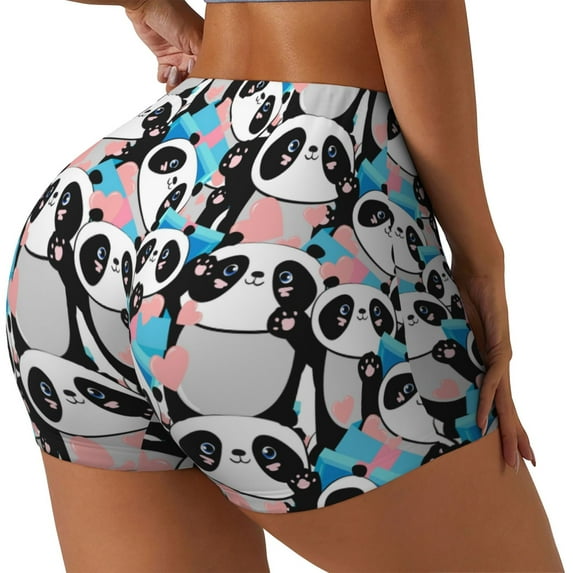 Lsque Panda Cute Hearts Pattern High Waisted Biker Shorts for Women-Tummy Control Fitness Athletic Workout Running Yoga Gym Shorts,Moisture-Wicking-XX-Large