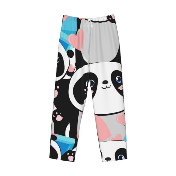 Lsque Panda Cute Pink Hearts Print Men's Pajama Pants, Lounge Pant - Comfortable Home Wear,Elastic Waistband, Stylish Design-Medium