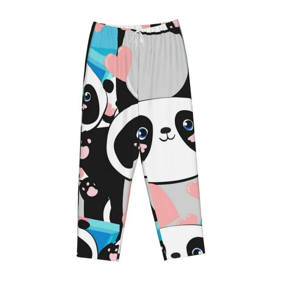 Lsque Panda Cute Pink Hearts Print Women's Pajama Pants, Lounge Pant - Comfortable Home Wear,Elastic Waistband, Stylish Design-X-Large