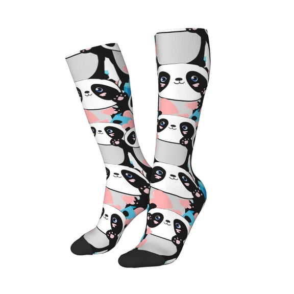 Lsque Panda Cute Pink Hearts Printed Crew Socks Men's Women's LightWeight Thin Casual Calf Socks ,Knee High Socks,Cotton Socks