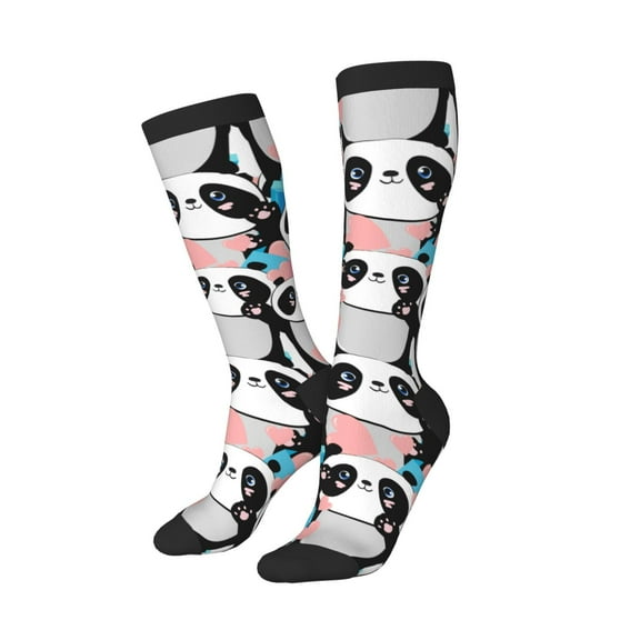 Lsque Panda Cute Pink Hearts Printed Crew Socks Men's Women's LightWeight Thin Casual Calf Socks ,Knee High Socks,Cotton Socks