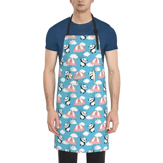 Lsque Panda Flying in the Sky Waterproof Apron Chef Aprons for Men Heavy Duty Chemical Work Apron Extra Long Grilling Aprons with Adjustable Bib Apron