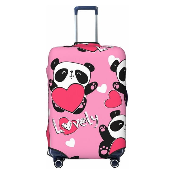 Lsque Panda Heart Valentine Pink Printed Luggage Cover, Travel Luggage Protector,Scratch and Dirt Resistant, Fits 18-32 Inch Luggage - Small