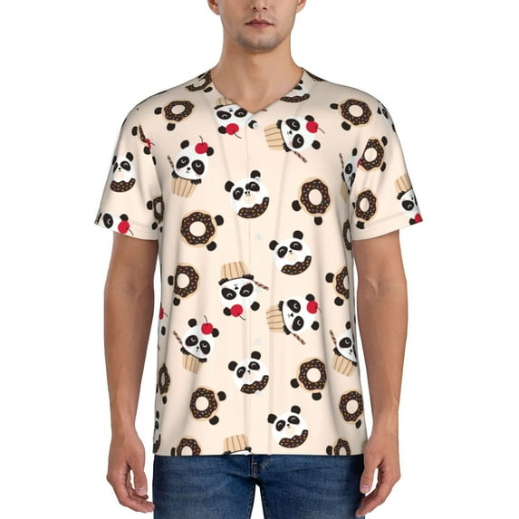 Lsque Panda Ice Creams Donuts Pattern Mens Polo Golf Shirts Funny Graphics Shorts Sleeve Button Shirts Baseball T-shirt-XX-Large