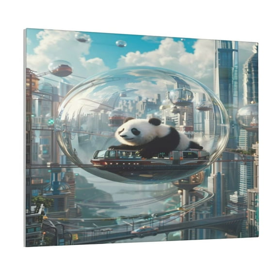 Lsque Panda In Futuristic City Print Wall Art – Decorative Picture for Living Room, Bedroom, and Office (Horizontal)