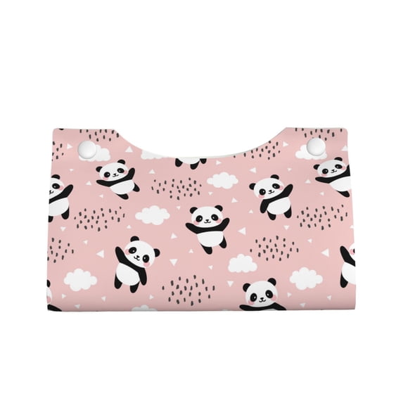 Lsque Panda Printed Long Tissue Box Cover Holder, Facial Paper Organizer Dispenser,Triangle with Bottom Belt, PVC Leather Decorative Organizer