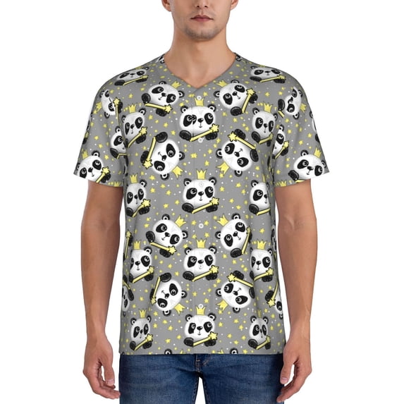 Lsque Panda With Crown And Stars Pattern Mens Polo Golf Shirts Funny Graphics Shorts Sleeve Button Shirts Baseball T-shirt-3X-Large