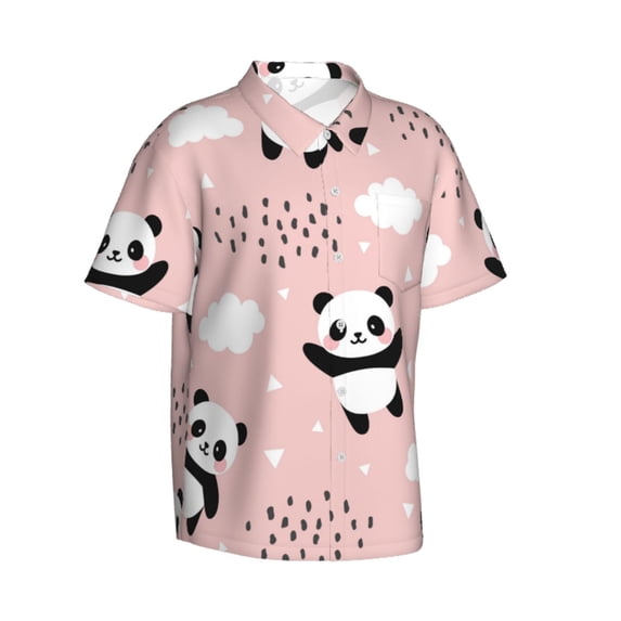 Lsque Panda pattern Hawaiian Shirt for Men, Unisex Summer Beach Casual Short Sleeve Button Down Shirts-X-Large