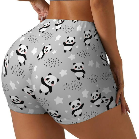 Lsque Pandas Between Clouds and Stars Pattern High Waisted Biker Shorts for Women-Tummy Control Fitness Athletic Workout Running Yoga Gym Shorts,Moisture-Wicking-Medium