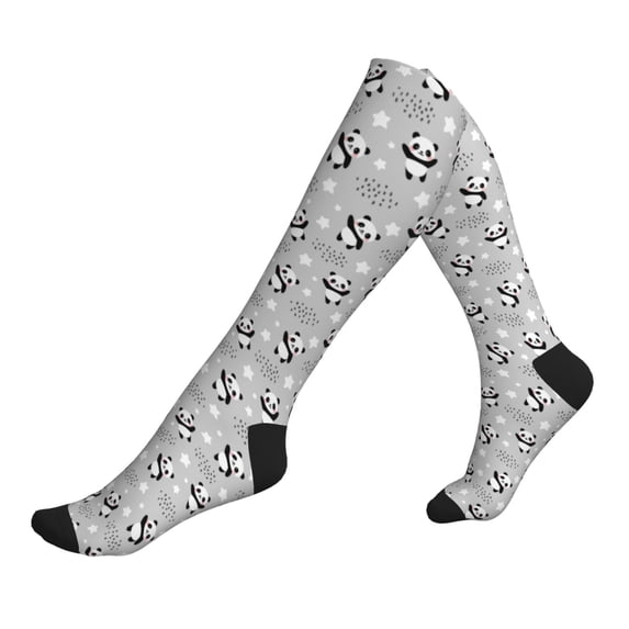 Lsque Pandas Between Clouds and Stars Pattern Sport Compression Socks for Men & Women 15-20 mmHg Knee High Nurse Pregnant Running Medical and Travel Athletic