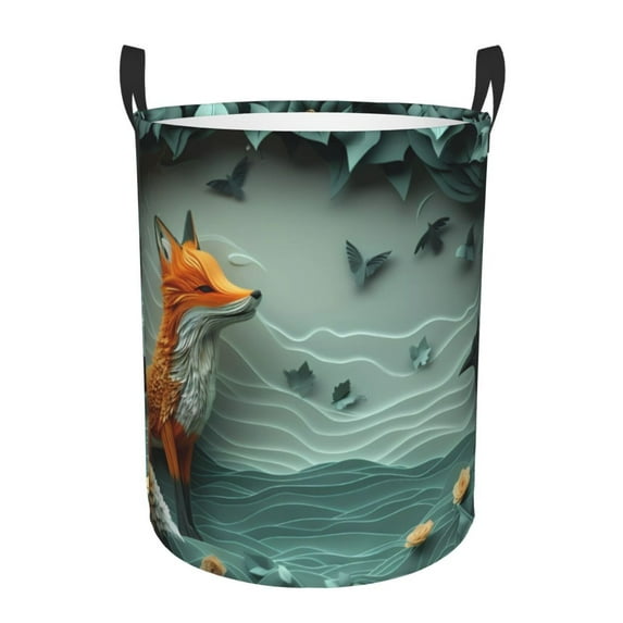 Lsque Paper Fox Crow Fantasy Pattern Laundry Hamper Basket, Tall Woven Rope Hamper Basket for Clothes, Lightweight Storage Basket, Collapsible Waterproof-Medium