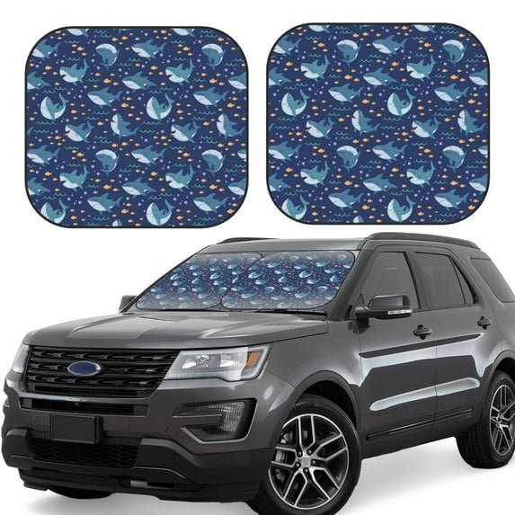 Lsque Party Shark Cut 2 PCS Windshield Sun Shade | CarFoldable Window Covers | Car Accessories Reflect UV for Universal Cars SUV Truck | Medium