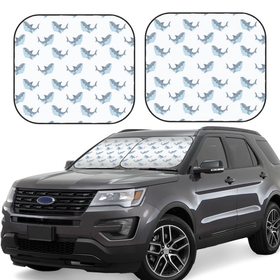 Lsque Party Shark Cute 2 PCS Windshield Sun Shade | CarFoldable Window Covers | Car Accessories Reflect UV for Universal Cars SUV Truck | Small