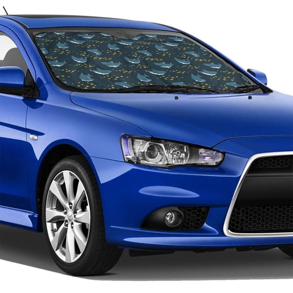 Lsque Party Shark Cute Car Windshield Sun Shade | Accordion Folding Style Auto Shade for Car Truck SUV Van | Blocks UV Rays Sun Visor Protector | Medium