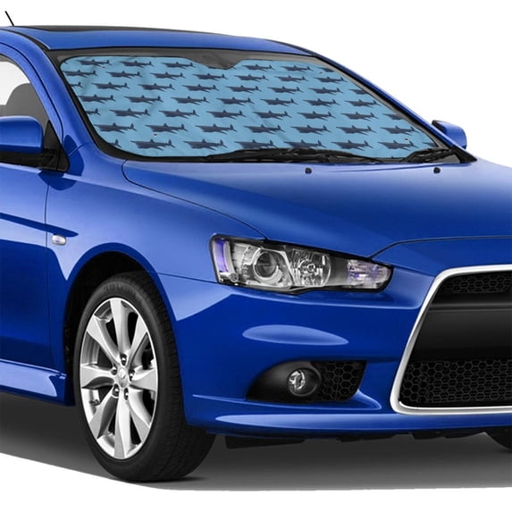 Lsque Party Shark Cute Car Windshield Sun Shade | Accordion Folding Style Auto Shade for Car Truck SUV Van | Blocks UV Rays Sun Visor Protector | Small