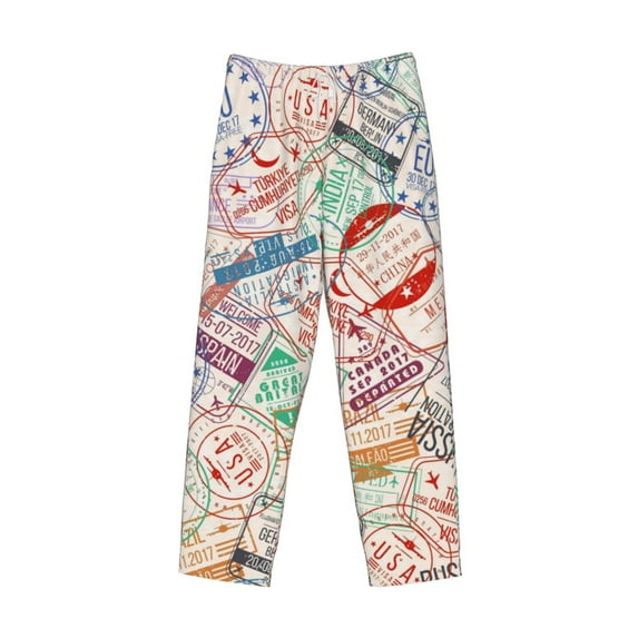 Lsque Passport Stamp Print Men's Pajama Pants, Lounge Pant - Comfortable Home Wear,Elastic Waistband, Stylish Design-Small