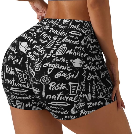 Lsque Pasta Bacon Pattern High Waisted Biker Shorts for Women-Tummy Control Fitness Athletic Workout Running Yoga Gym Shorts,Moisture-Wicking-Small