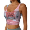 thumbnail image 1 of Lsque Pastel Pink Beach Cafe Printed Women'S Sports Bra, Compression, Moisture Wicking, High-Impact Sports Bra For Women,Supportive sports bra-Large, 1 of 9