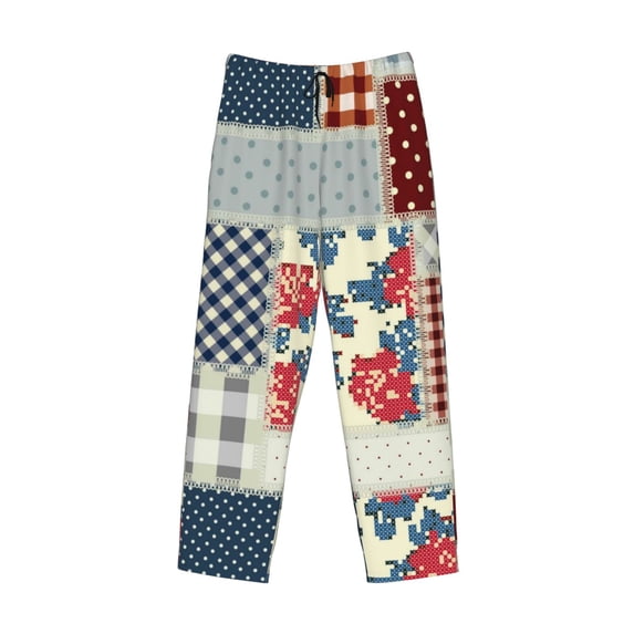 Lsque Patchwork In Country Style Print Men's Pajama Pants, Lounge Pant - Comfortable Home Wear,Elastic Waistband, Stylish Design-X-Large