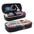 thumbnail image 1 of Lsque Patchwork In Country Style Printed Big Capacity PU Leather Pencil Case Large Pencil Pouch Stationery Pen Bag Pencil Holder for Teen, 1 of 6