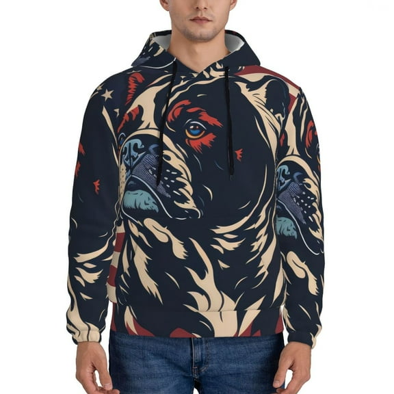 Lsque Patriotic Bulldog Art Pattern Casual Men's Hoodie,Hooded Sweatshirt with Kangaroo Pocket,Pullover Hoodie-3X-Large
