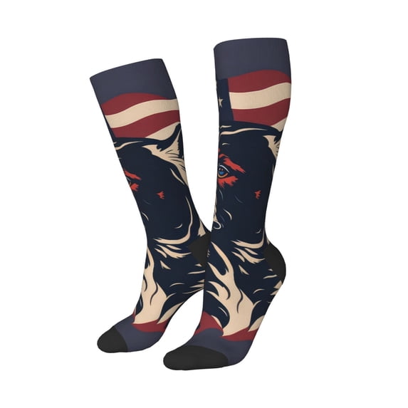 Lsque Patriotic Bulldog Art Printed Crew Socks Men's Women's LightWeight Thin Casual Calf Socks ,Knee High Socks,Cotton Socks