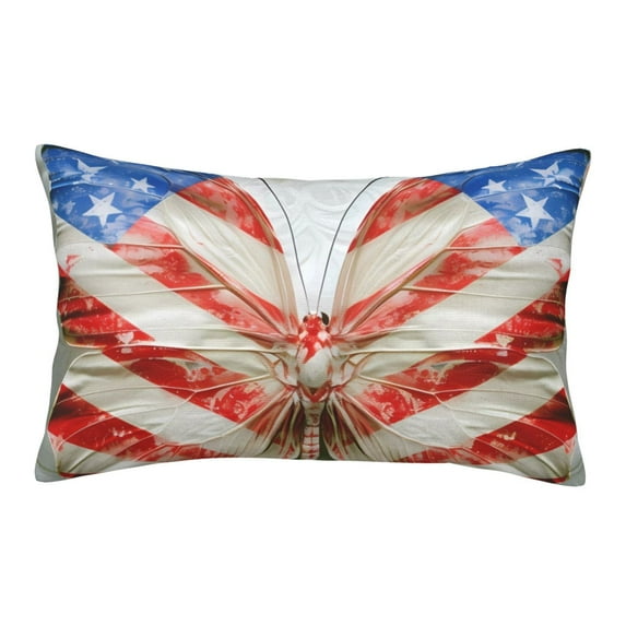 Lsque Patriotic Butterfly Floral Pattern Pillow Case – Soft & Cozy Throw Pillow Cover, Hypoallergenic Cushion Case for Sleeping Women with Envelope Closure-16"x24"