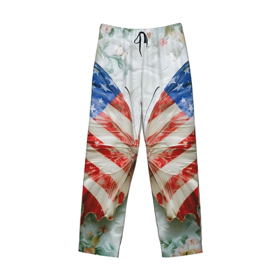 Lsque Patriotic Butterfly Floral Print Men's Pajama Pants, Lounge Pant - Comfortable Home Wear,Elastic Waistband, Stylish Design-XX-Large